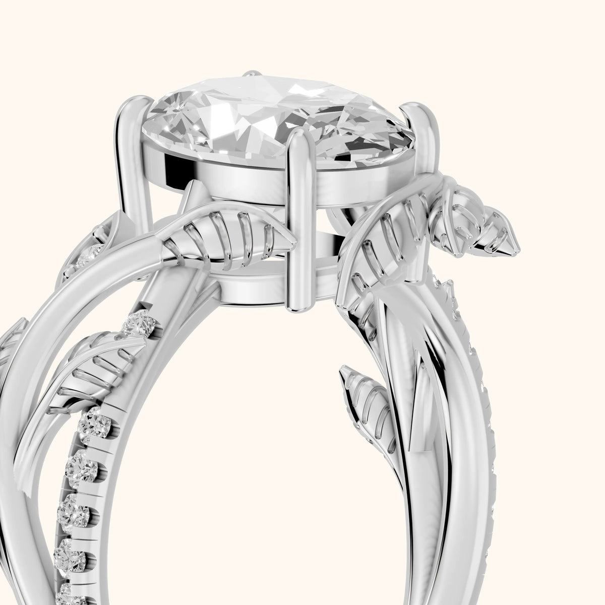 Solana Vine Bypass Oval Diamond Engagement Ring in Silver - slant-view.webp