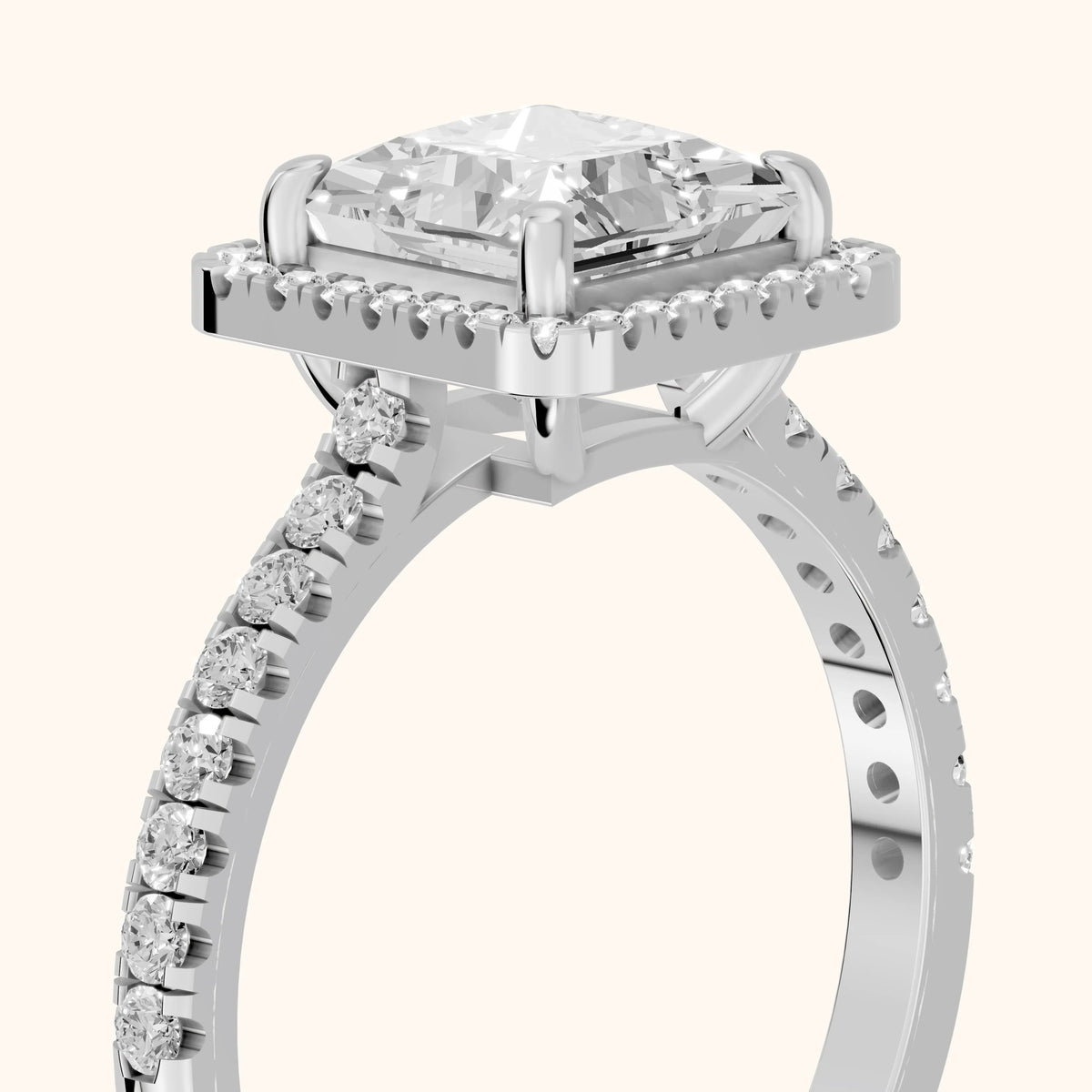 Mabel Halo French Pavé Princess Diamond Engagement Ring in Silver - slant-view.webp