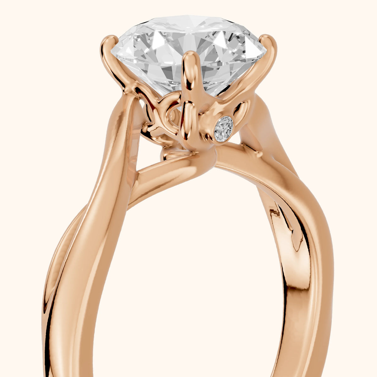 Britta Twist Round Diamond Engagement Ring in Rose Gold - slant-view.webp