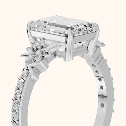 Leland Floral Pavé Emerald Diamond Engagement Ring in White Gold - slant-view.webp
