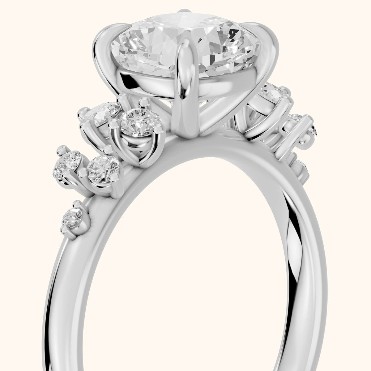 Mirabelle Cluster Cushion Diamond Engagement Ring in Platinum - slant-view.webp
