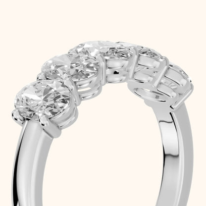Estela Shared Prong Oval Diamond Wedding Band in Silver - slant-view
