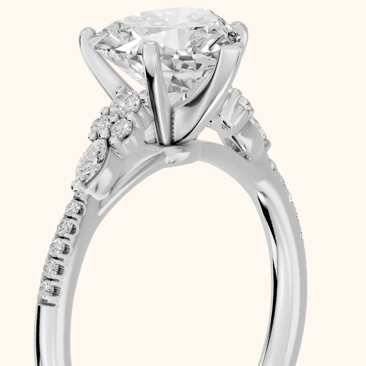 Reina Pavé Cluster Heart Diamond Engagement Ring in White Gold - slant-view.webp