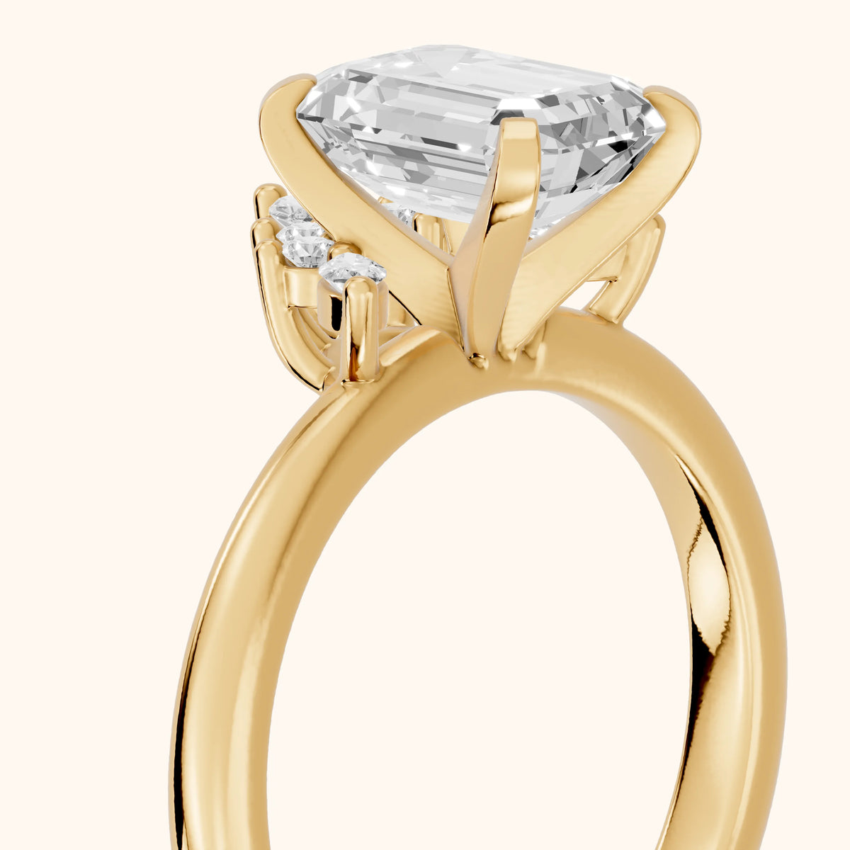 Fiorella Leaf Cluster Emerald Diamond Engagement Ring in Yellow Gold - slant-view.webp