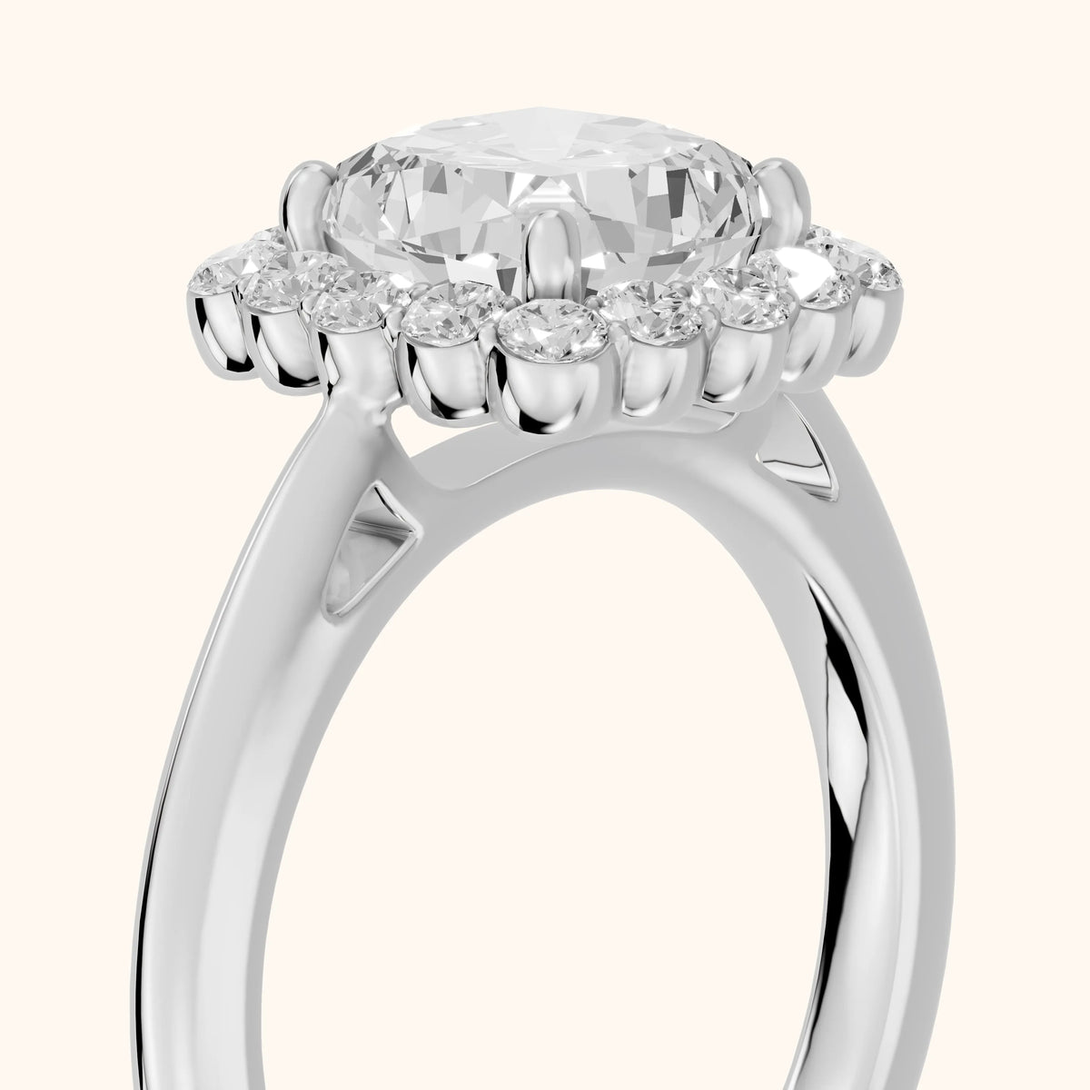Rae Floral Halo Cushion Diamond Engagement Ring in White Gold - slant-view.webp
