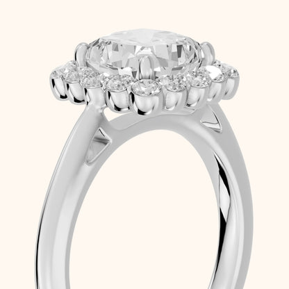 Rae Floral Halo Cushion Diamond Engagement Ring in White Gold - slant-view.webp