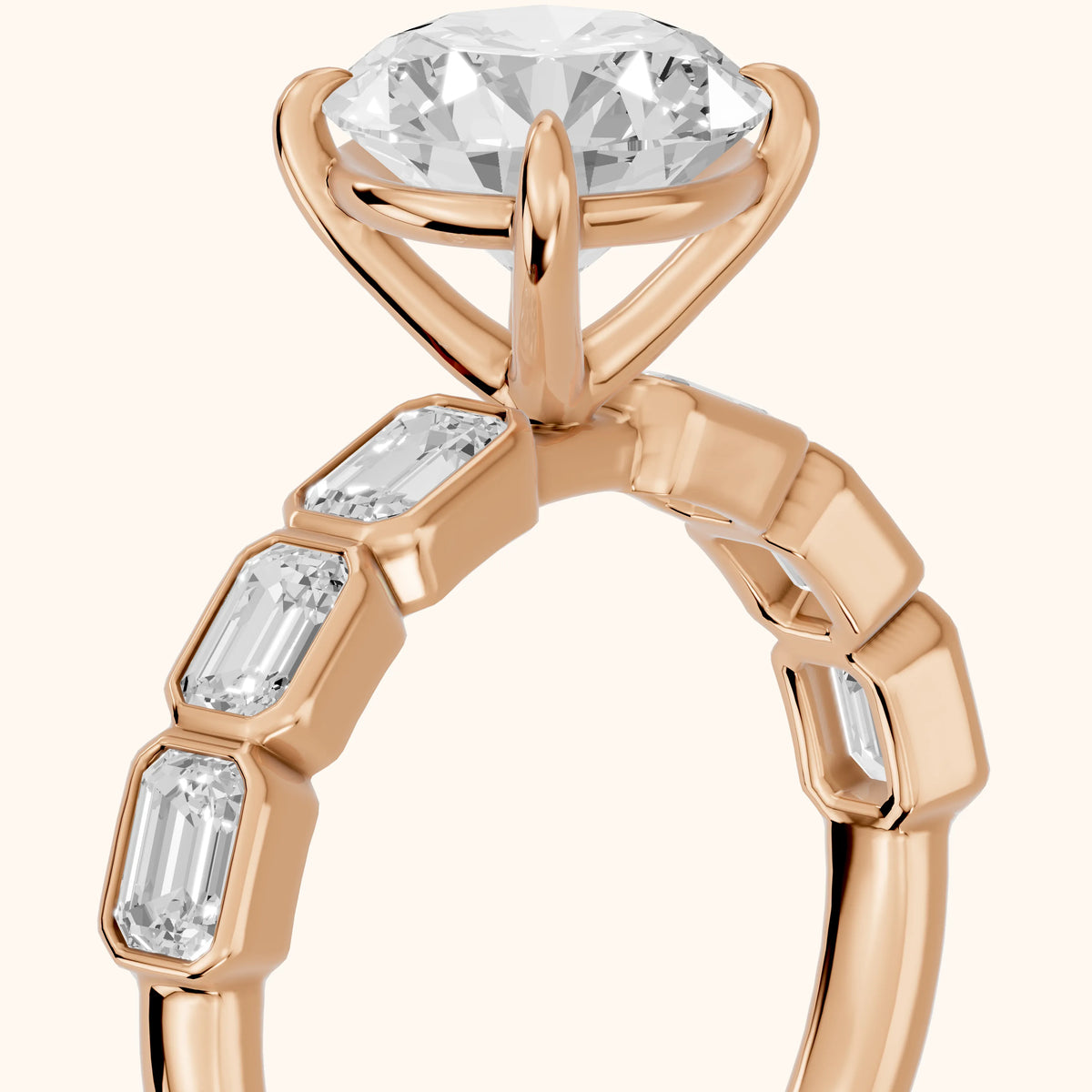 Carol Half Bezel Round Diamond Engagement Ring in Rose Gold - slant-view.webp