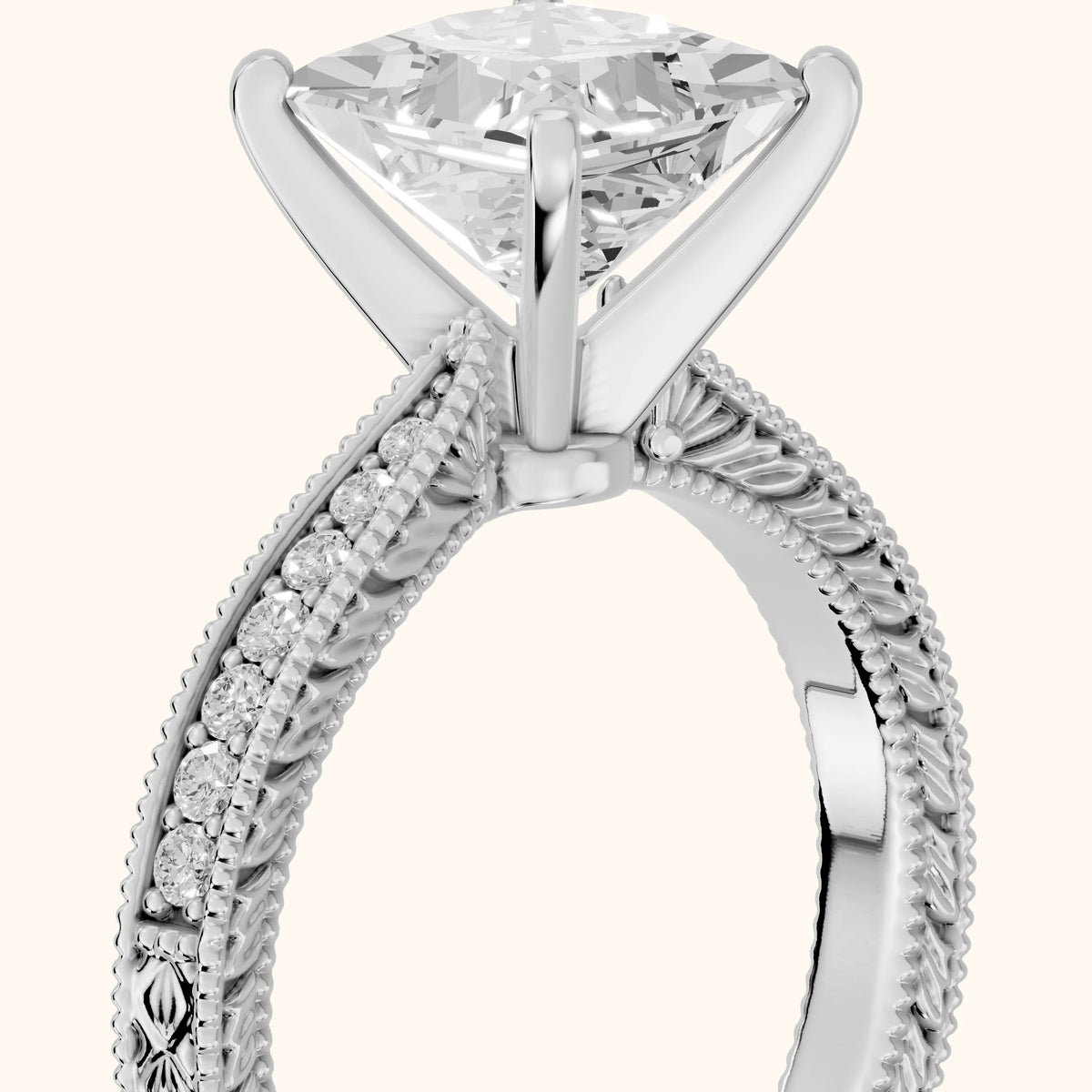 Inga Vintage Engraved Princess Diamond Engagement Ring in Silver - slant-view.webp