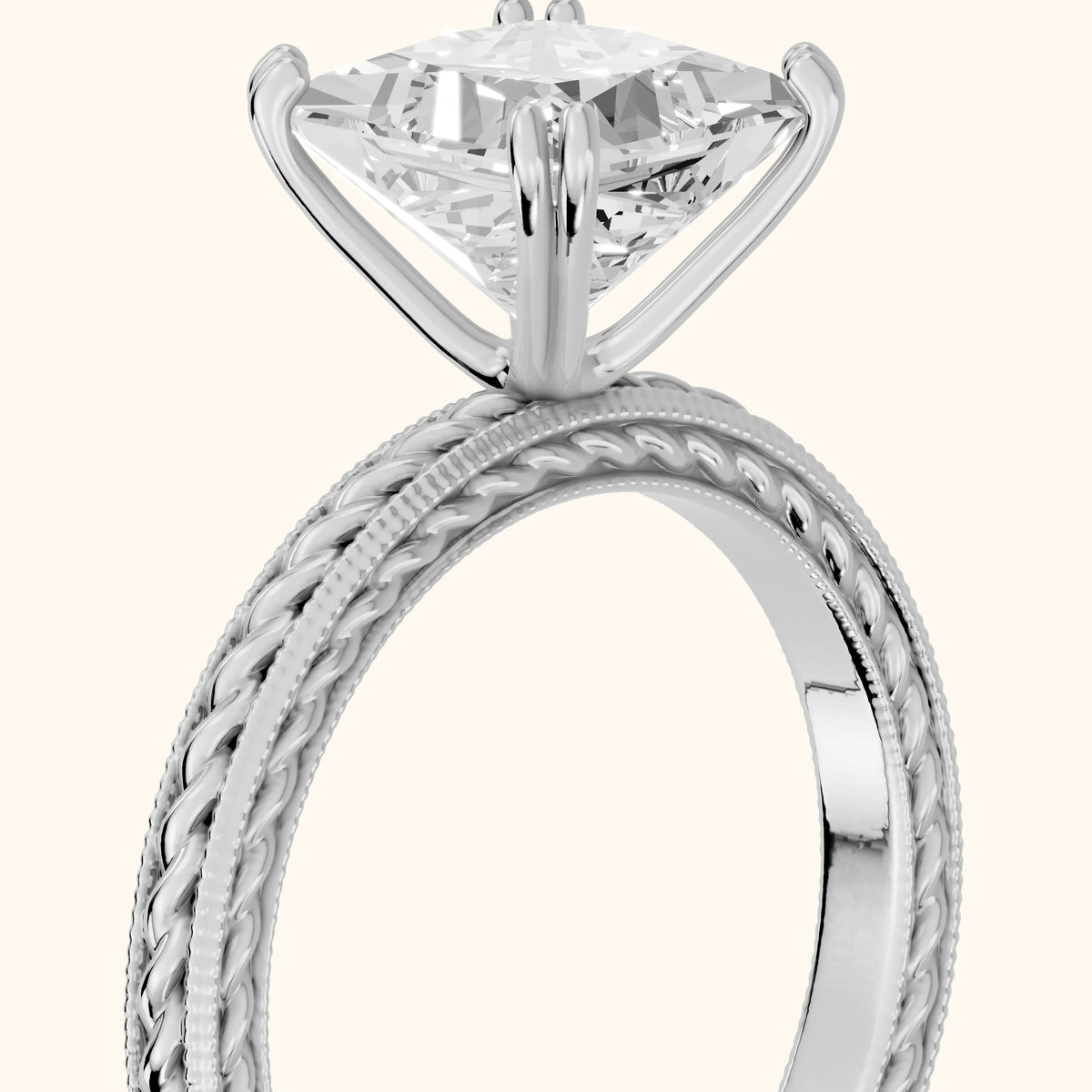 Lacey Rope Solitaire Princess Diamond Engagement Ring in Platinum - slant-view.webp
