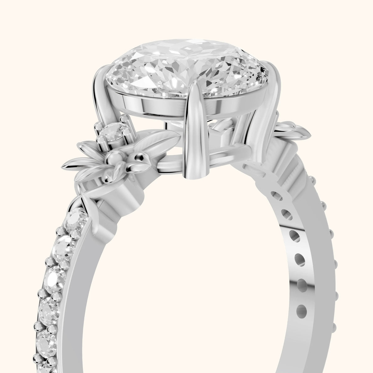 Leland Floral Pavé Portuguese Diamond Engagement Ring in Platinum - slant-view.webp