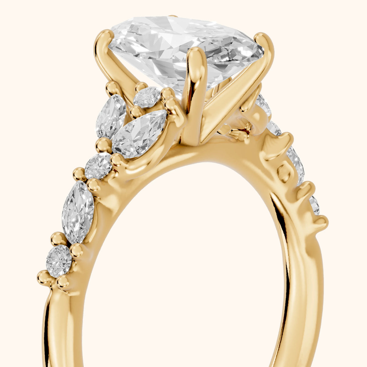 Mesa Vine Cluster Oval Diamond Engagement Ring in Yellow Gold - slant-view.webp