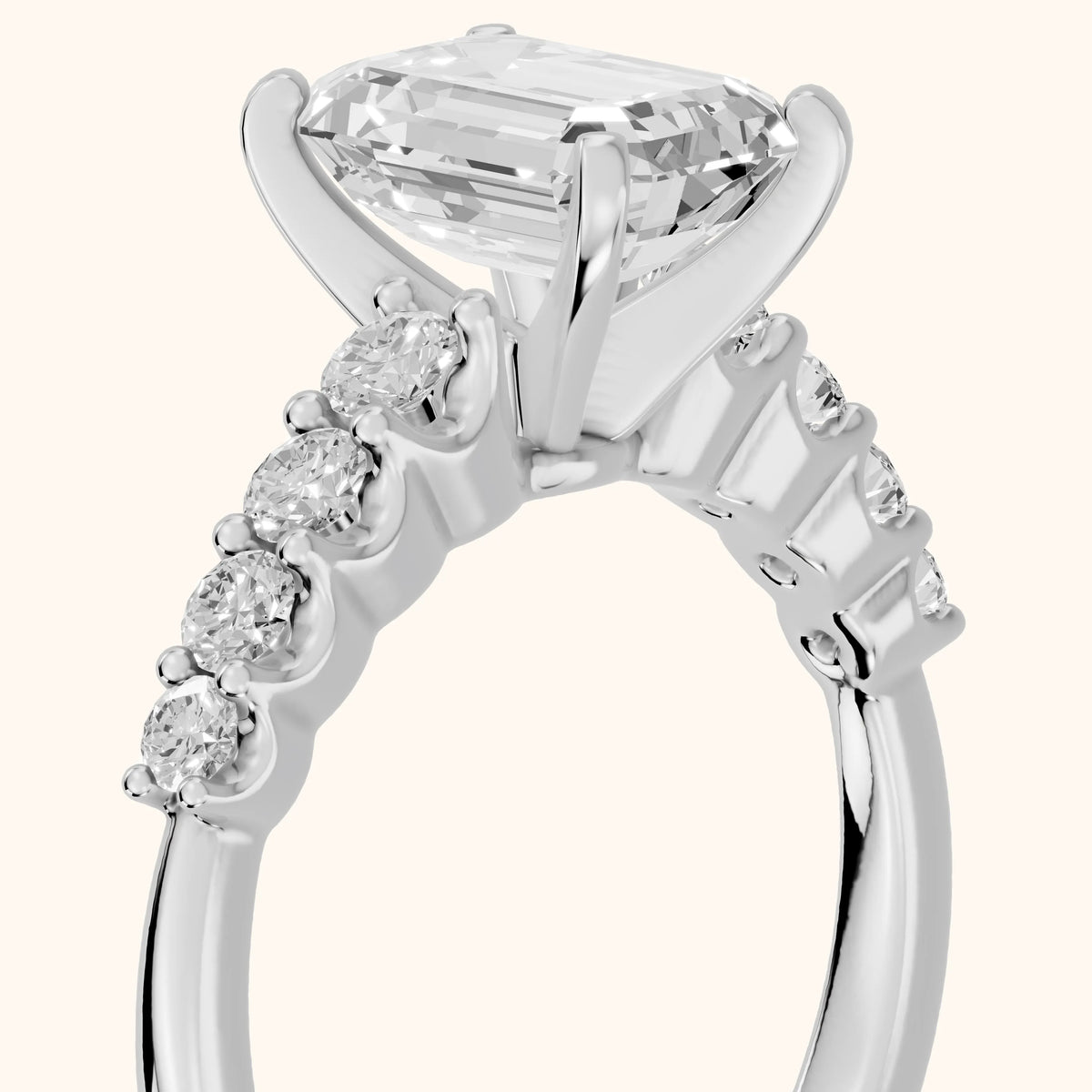 Augusta Graduated Pavé Emerald Diamond Engagement Ring in White Gold - slant-view.webp