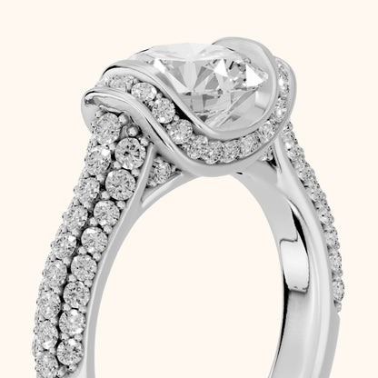 Elaine Half Bezel Pavé Round Diamond Engagement Ring in White Gold - slant-view.webp