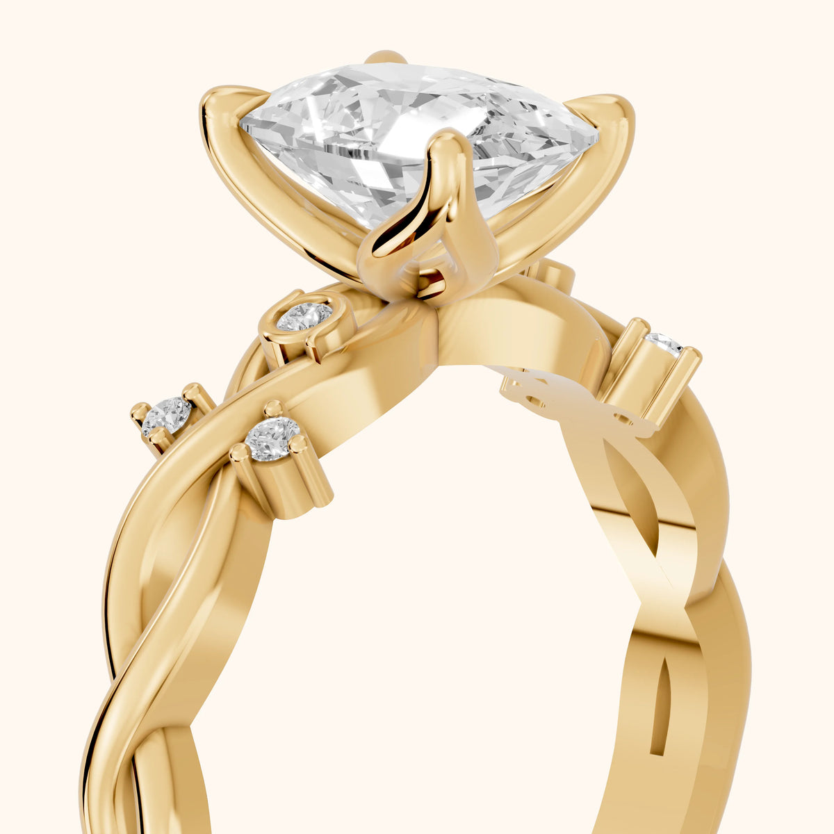 Vashon Vine Twist Cushion Diamond Engagement Ring in Yellow Gold - slant-view.webp