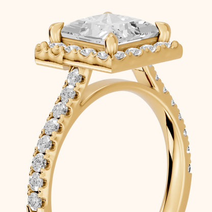 Amara Halo Claw Prong Princess Diamond Ring in Yellow Gold - slant-view.webp