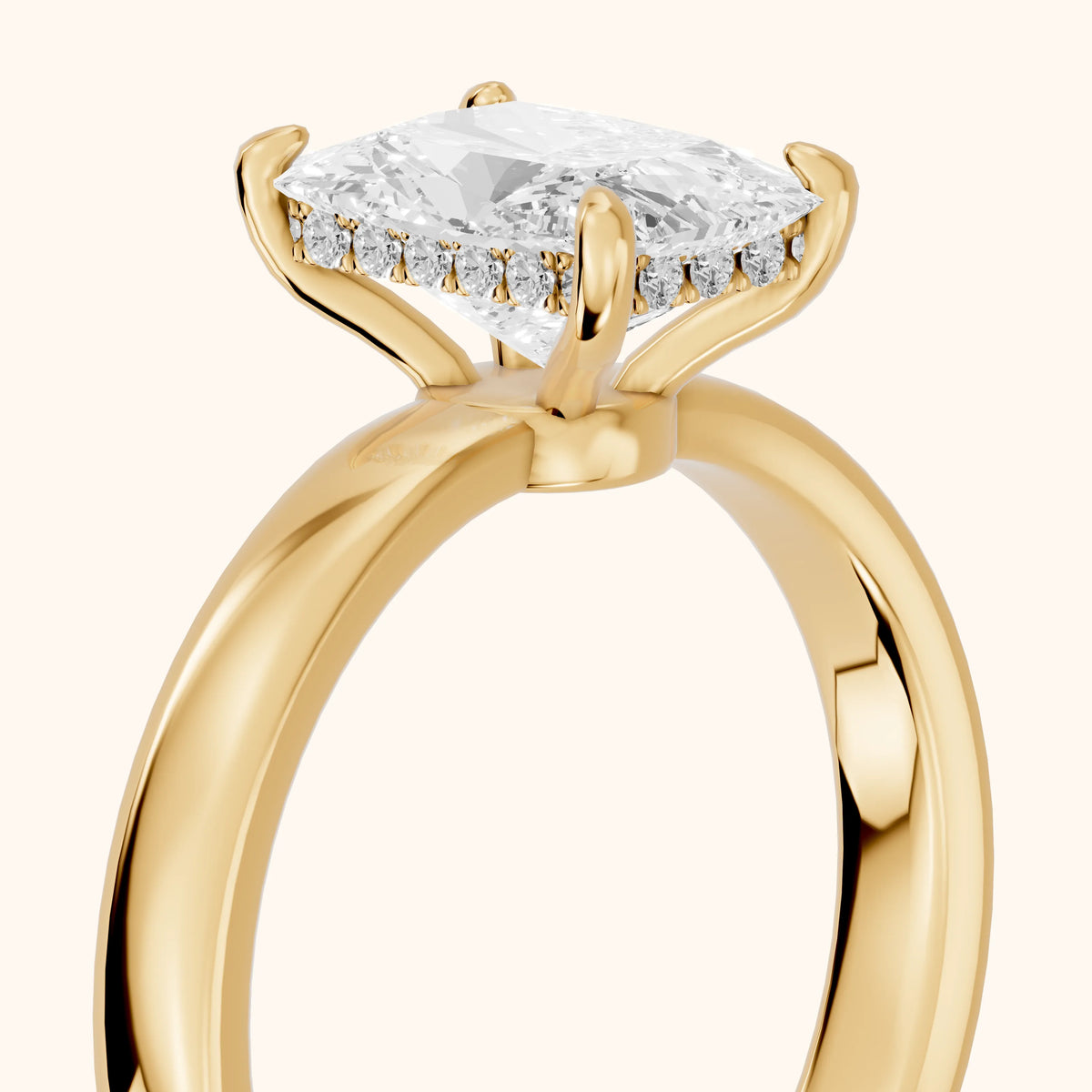 Lara Hidden Halo Radiant Diamond Engagement Ring in Yellow Gold - slant-view.webp