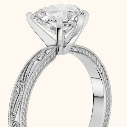Abbie Engraved Solitaire Heart Diamond Engagement Ring in Silver - slant-view.webp