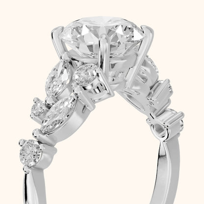 Kelsey Leaf Cluster Round Diamond Engagement Ring in Platinum - slant-view.webp