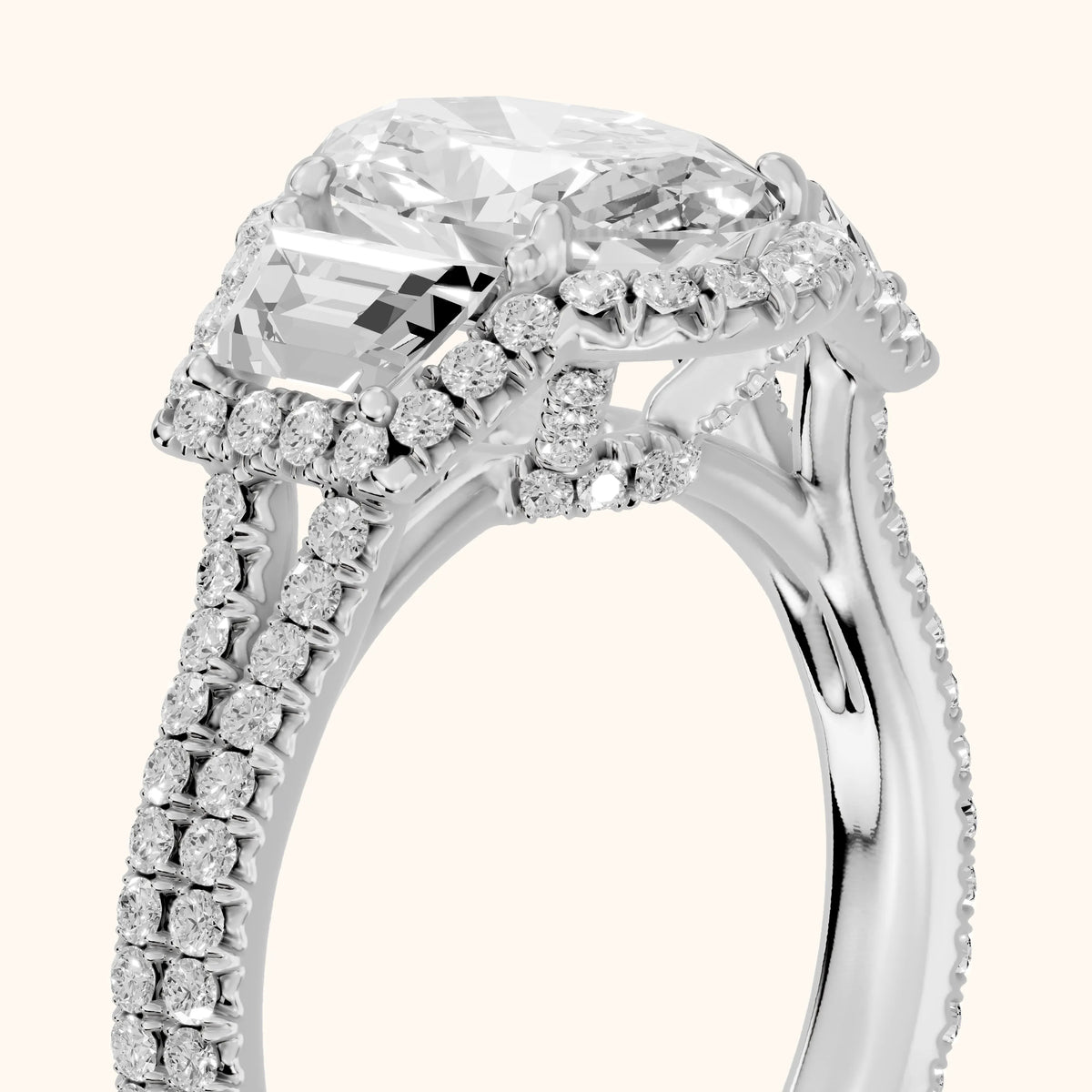 Oakley Three-Stone Split Shank Oval Diamond Engagement Ring in Platinum - slant-view.webp