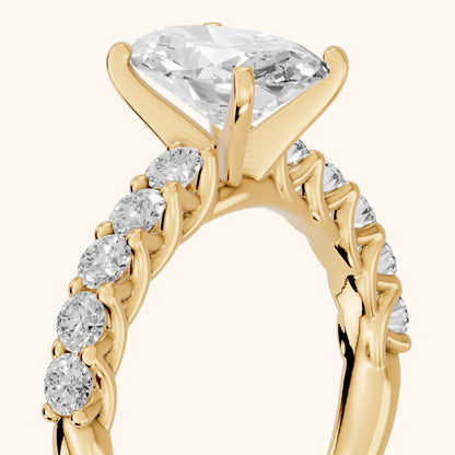 Heloise Statement Pavé Oval Diamond Engagement Ring in Yellow Gold - slant-view.webp