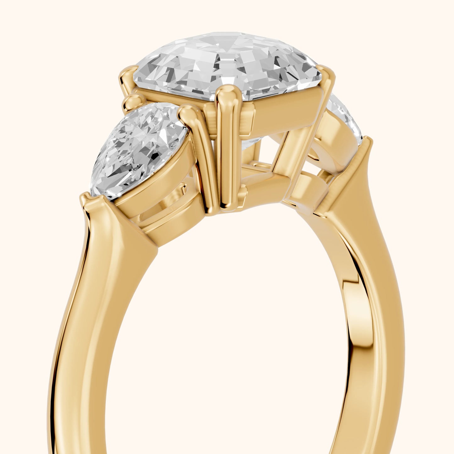 Mirabel Three-Stone Asscher Diamond Engagement Ring in Yellow Gold - slant-view.webp