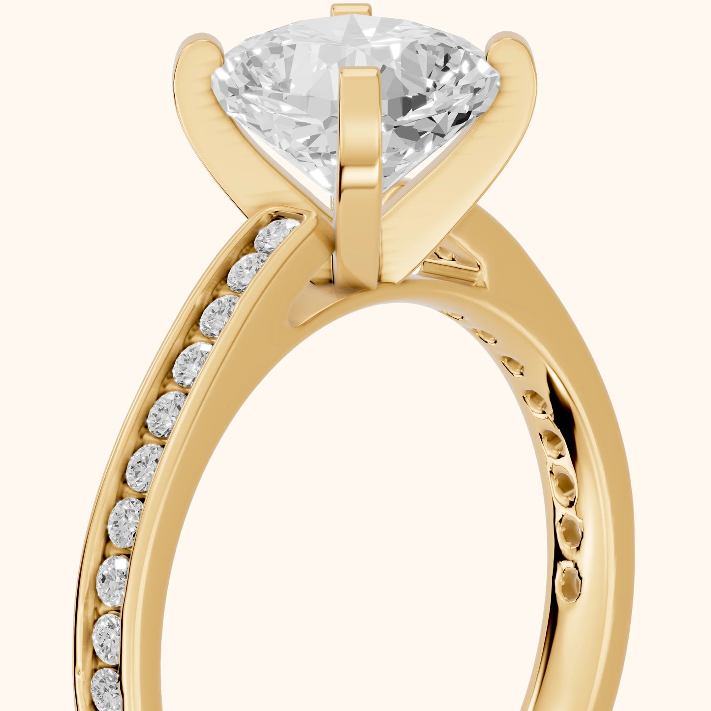 Tessa Solitaire Channel Set Cushion Diamond Engagement Ring in Yellow Gold - slant-view.webp