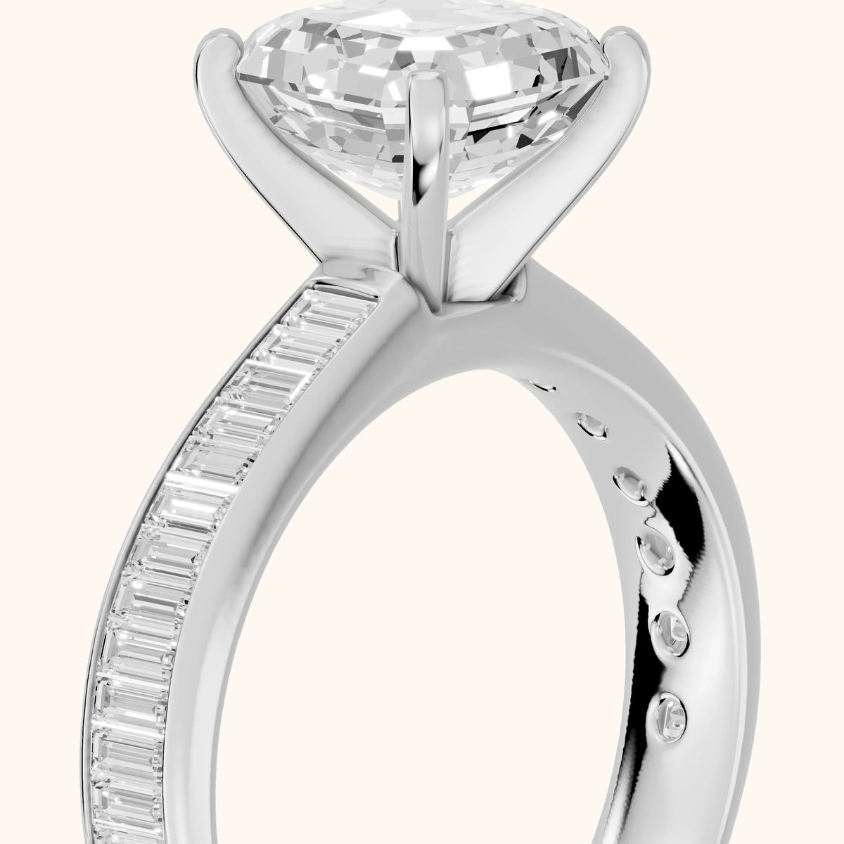 Medina Baguette Channel Set Asscher Diamond Engagement Ring in Silver - slant-view.webp