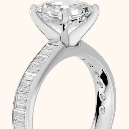 Medina Baguette Channel Set Asscher Diamond Engagement Ring in Silver - slant-view.webp