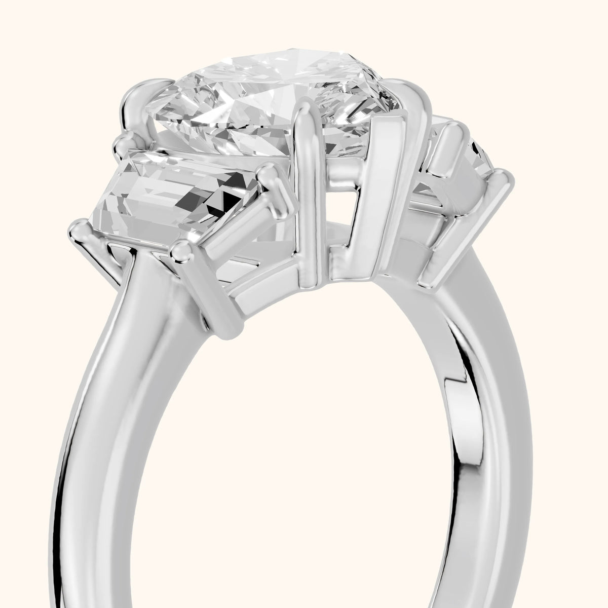 Filippa Trapezoid Three-Stone Heart Diamond Engagement Ring in Silver - slant-view.webp
