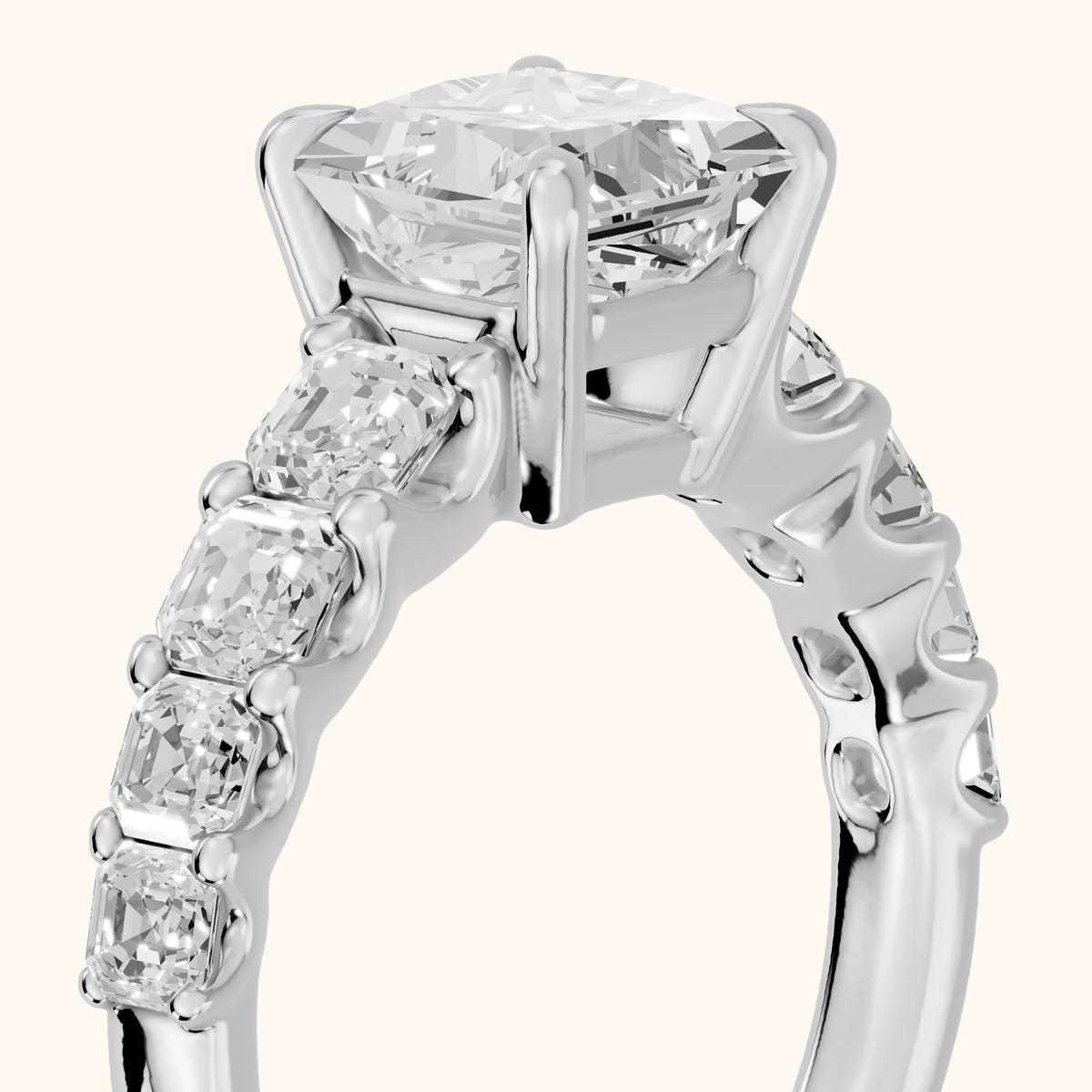 Sonja Graduated Pavé Princess Diamond Engagement Ring in Platinum - slant-view.webp