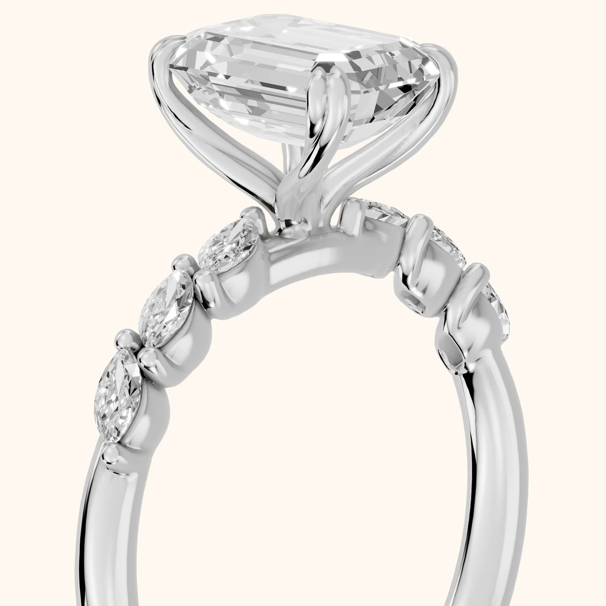 Joyce Marquise-Side Pavé Emerald Diamond Engagement Ring in Silver - slant-view.webp