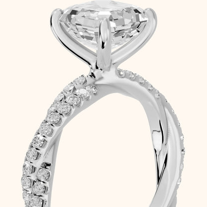 Petra Twist Pavé Asscher Diamond Engagement Ring in Silver - slant-view.webp