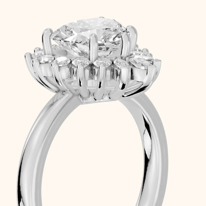Roslyn Sunburst Halo Heart Diamond Engagement Ring in Platinum - slant-view.webp