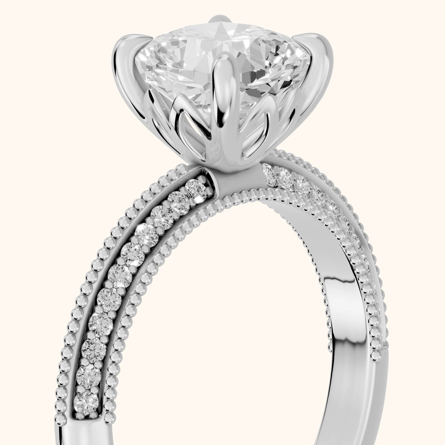 Indie Vintage Milgrain Cushion Diamond Engagement Ring in Silver - slant-view.webp
