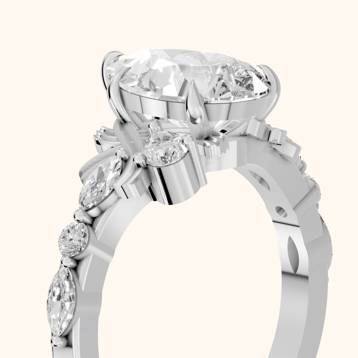 Lanai Marquise-Side Pear Diamond Engagement Ring in Silver - slant-view.webp
