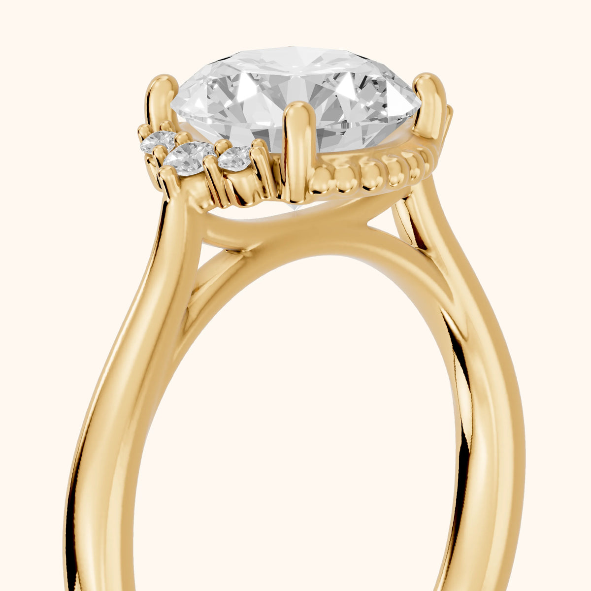 Paola Milgrain Pavé Round Diamond Engagement Ring in Yellow Gold - slant-view.webp