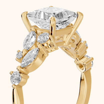 Kelsey Leaf Cluster Princess Diamond Engagement Ring in Yellow Gold - slant-view.webp