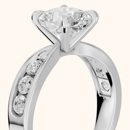 Noor Channel Set Sidestone Cushion Diamond Engagement Ring in Silver - slant-view.webp