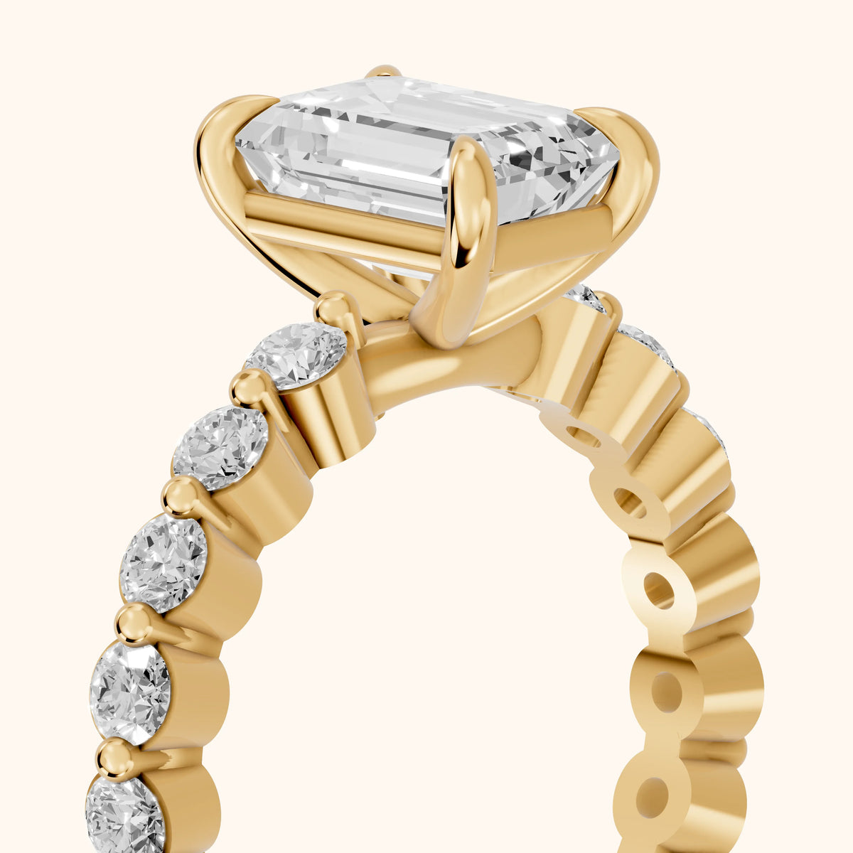 Piper Sidestone Emerald Diamond Engagement Ring in Yellow Gold - slant-view.webp