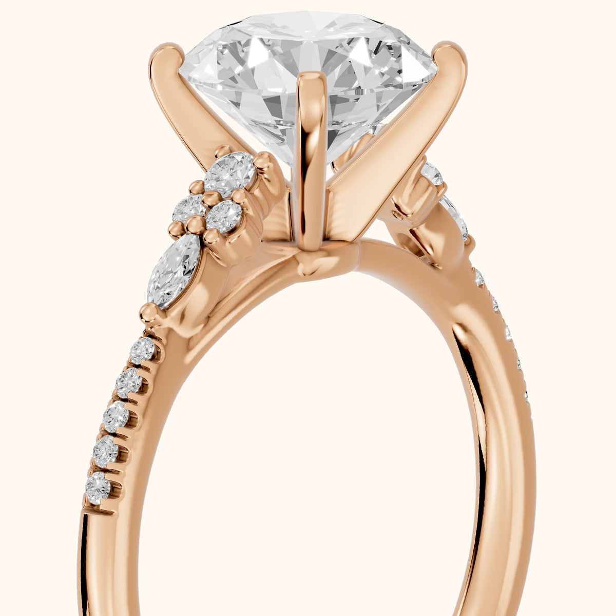 Reina Pavé Cluster Round Diamond Engagement Ring in Rose Gold - slant-view.webp
