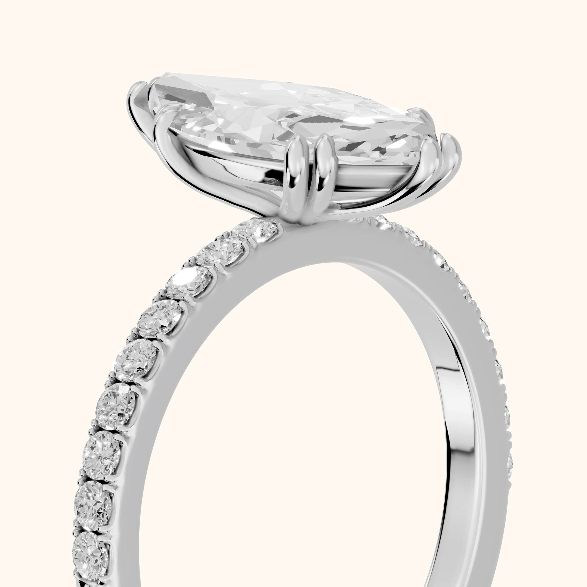 Novara Solitaire Pavé Marquise Diamond Ring in Silver - slant-view.webp