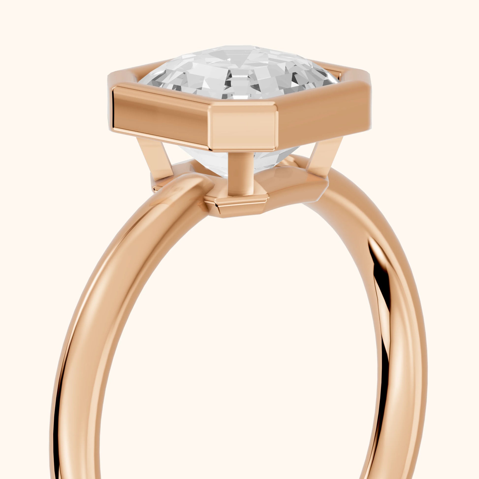 Maeve Bezel Solitaire Asscher Diamond Ring in Rose Gold - slant-view.webp