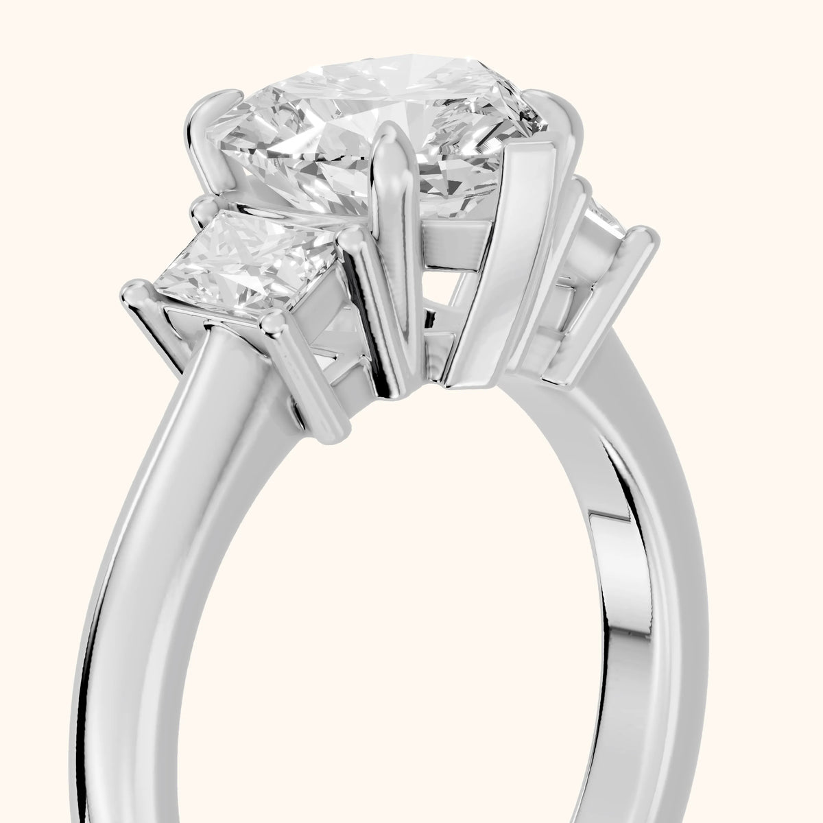 Cosette Statement Three-Stone Heart Diamond Engagement Ring in Silver - slant-view.webp