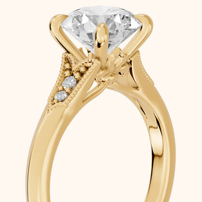 Paisley Milgrain Pavé Round Diamond Engagement Ring in Yellow Gold - slant-view.webp