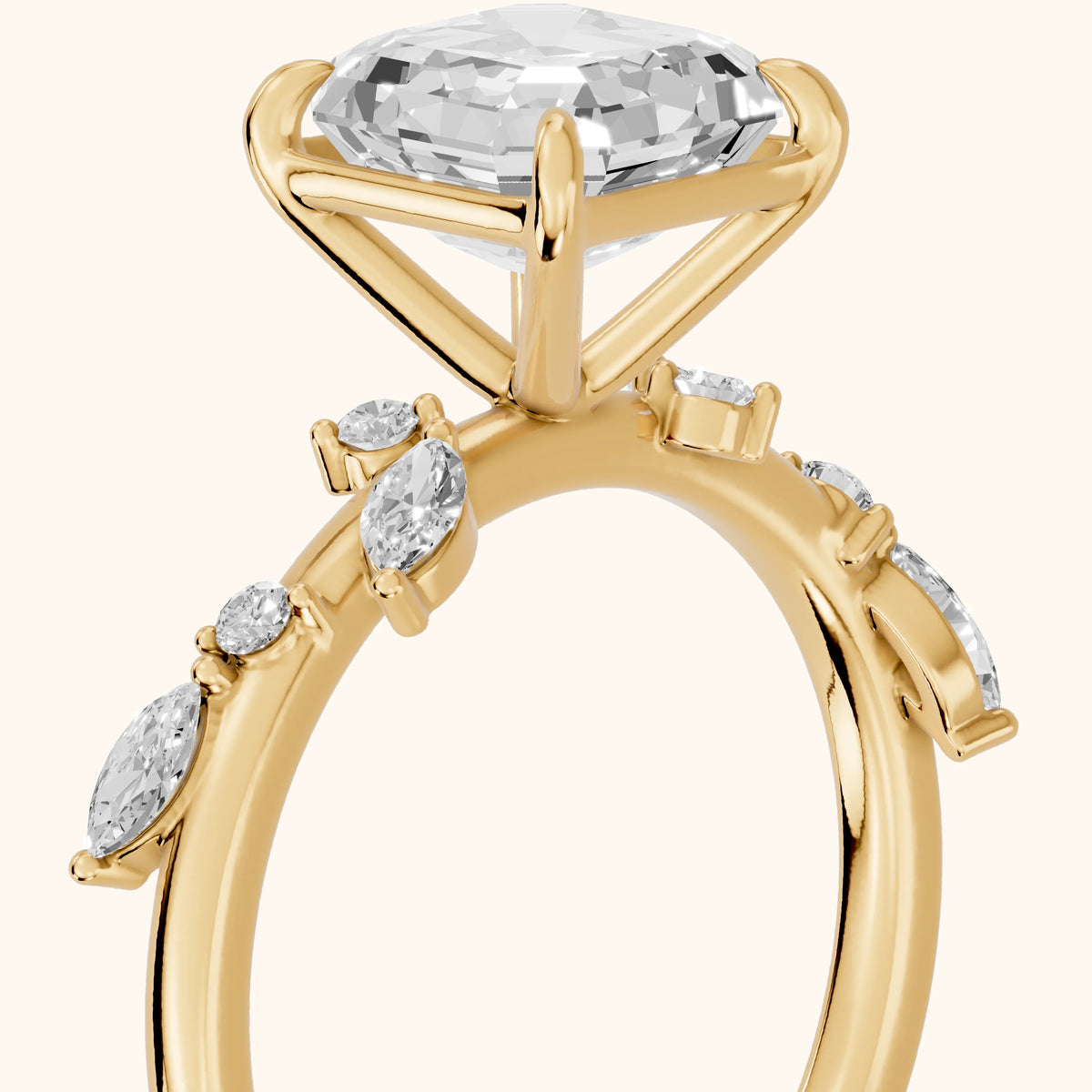 Vivian Leaf Asscher Diamond Engagement Ring in Yellow Gold - slant-view.webp
