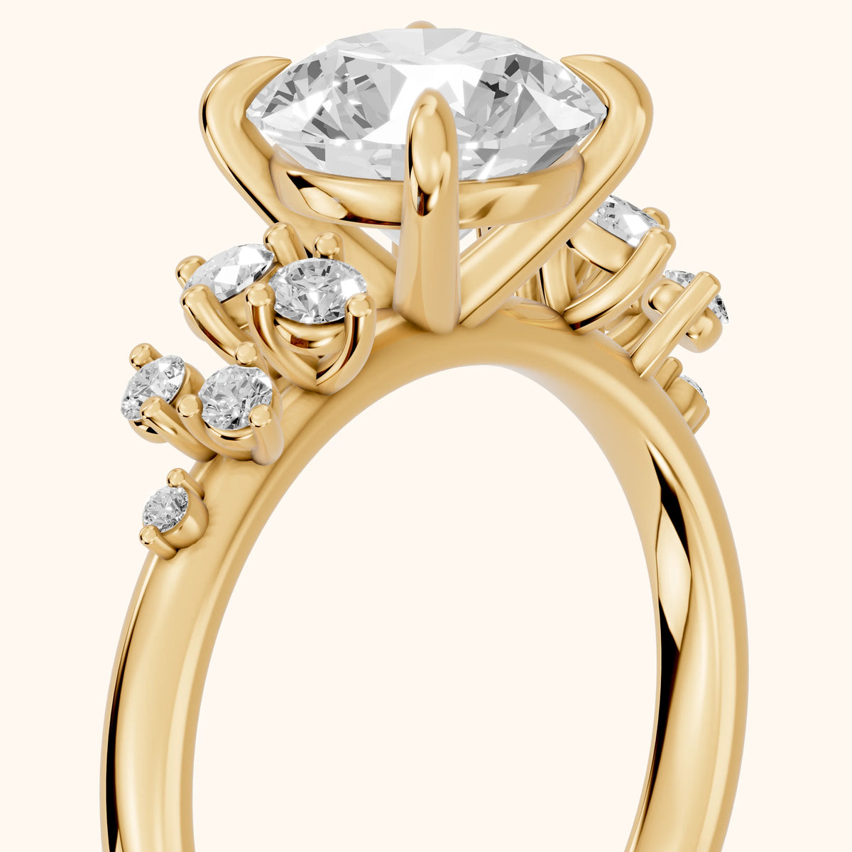 Mirabelle Cluster Round Diamond Engagement Ring in Yellow Gold - slant-view.webp