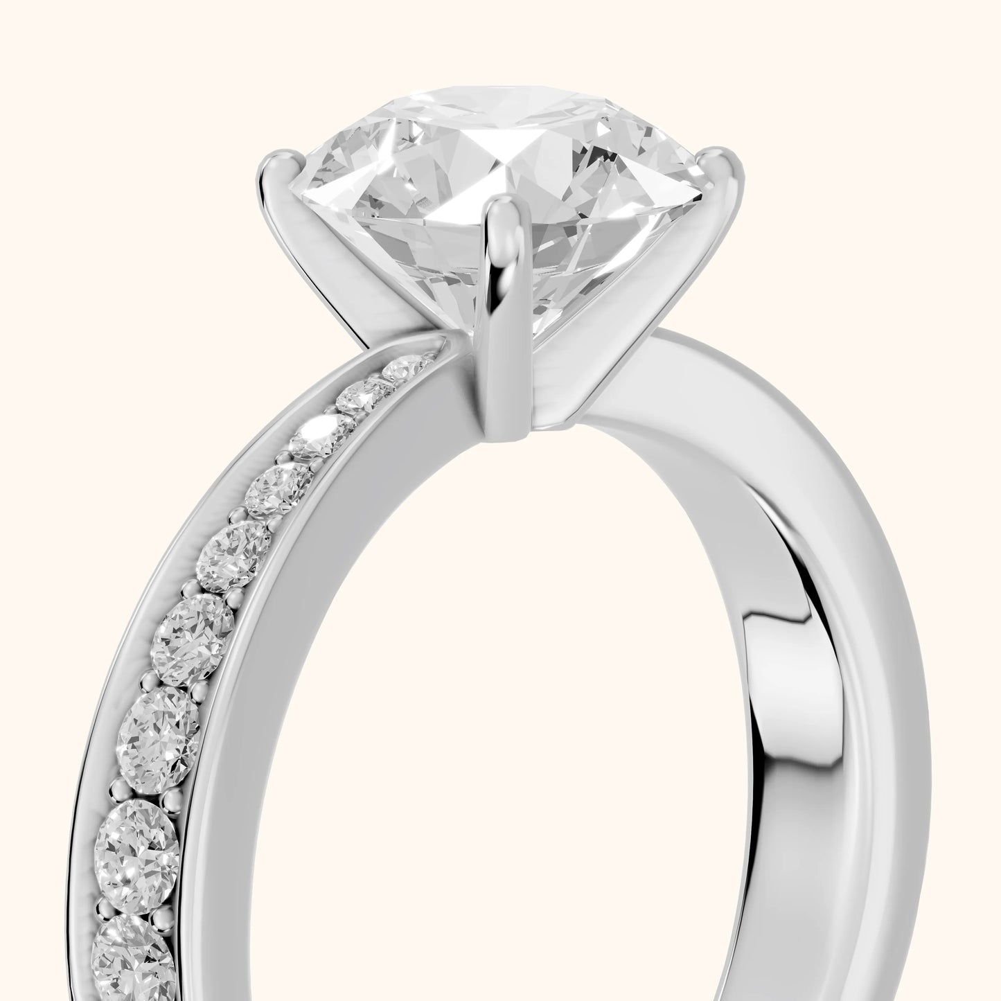Rhea Sidestone Pavé Round Diamond Engagement Ring in Silver - slant-view.webp