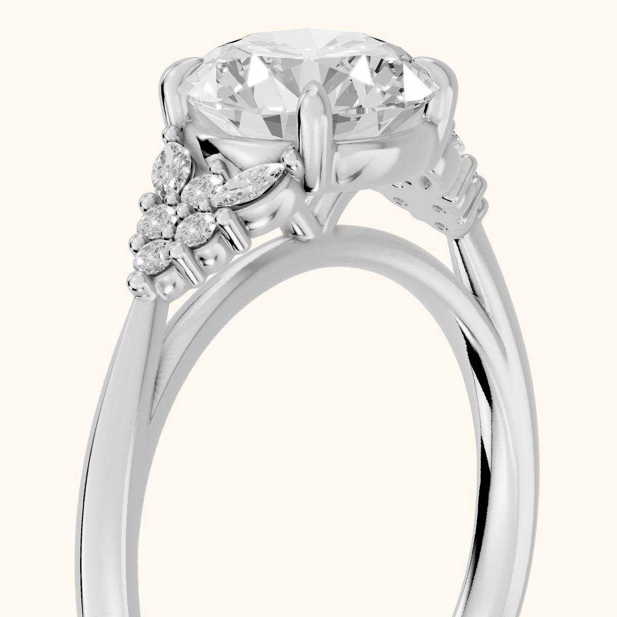 Fern Knife Edge Cluster Round Diamond Engagement Ring in Platinum - slant-view.webp