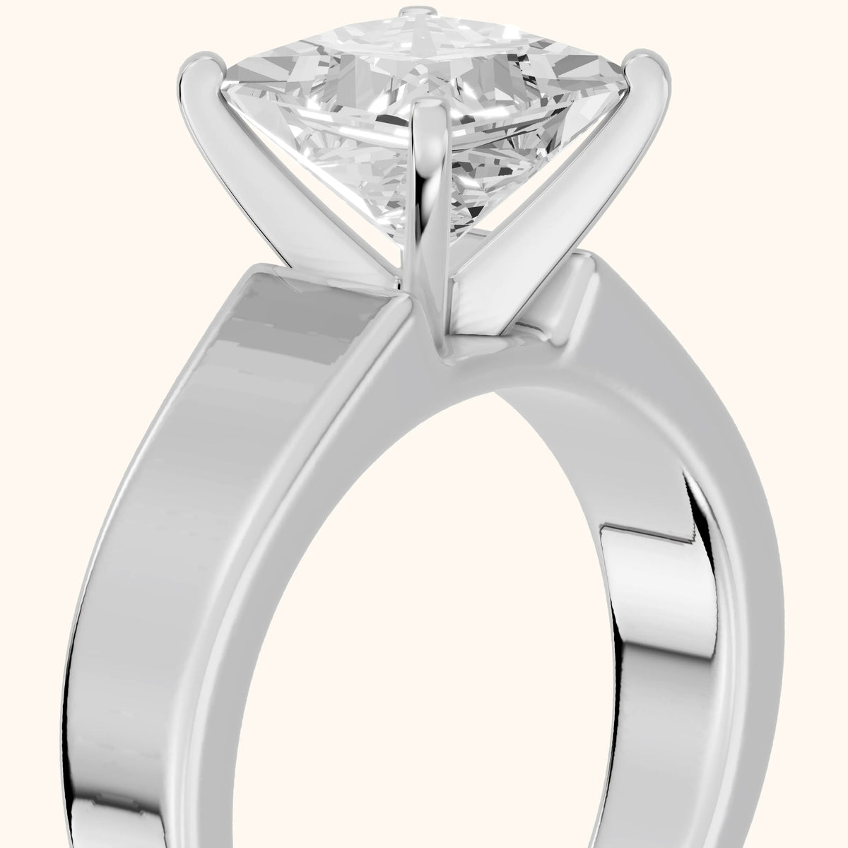 Susannah Wide Band Solitaire Princess Diamond Engagement Ring in Platinum - slant-view.webp