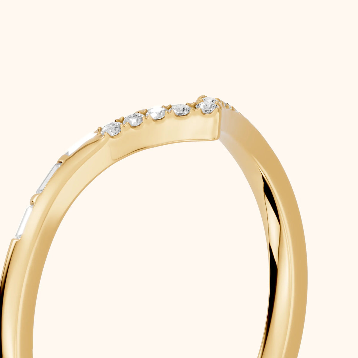 Noemi Contour Round & Baguette Diamond Stackable Ring in Yellow Gold - slant-view